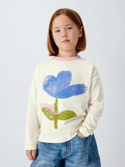 John Lewis Kids' Flower Long Sleeve Top, Multi, Multi