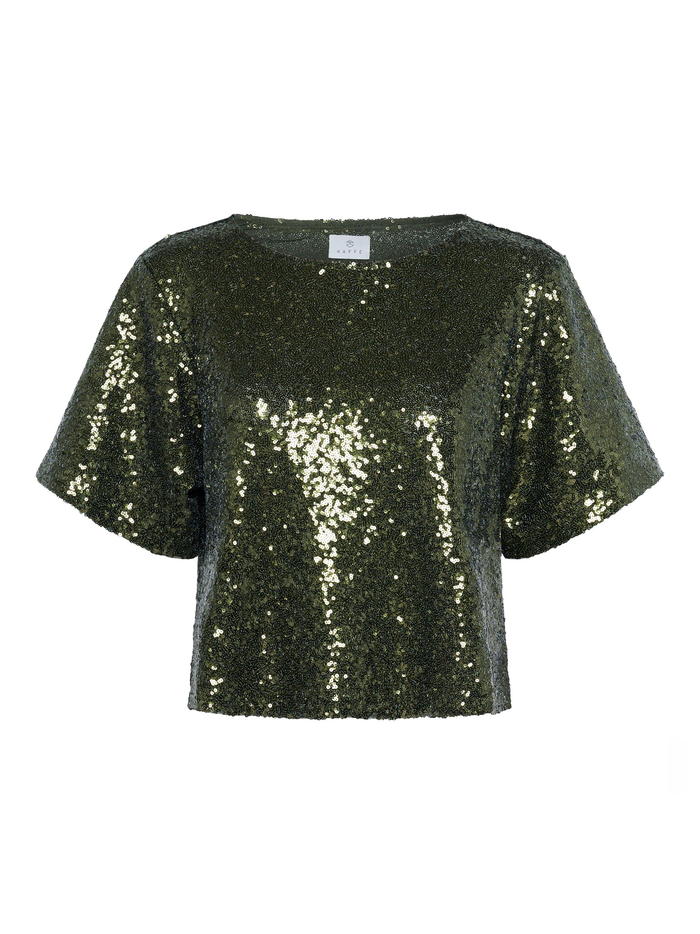Product image 4 of 5, which shows KAFFE Miranda Sequin Top, Ivy Green, XS