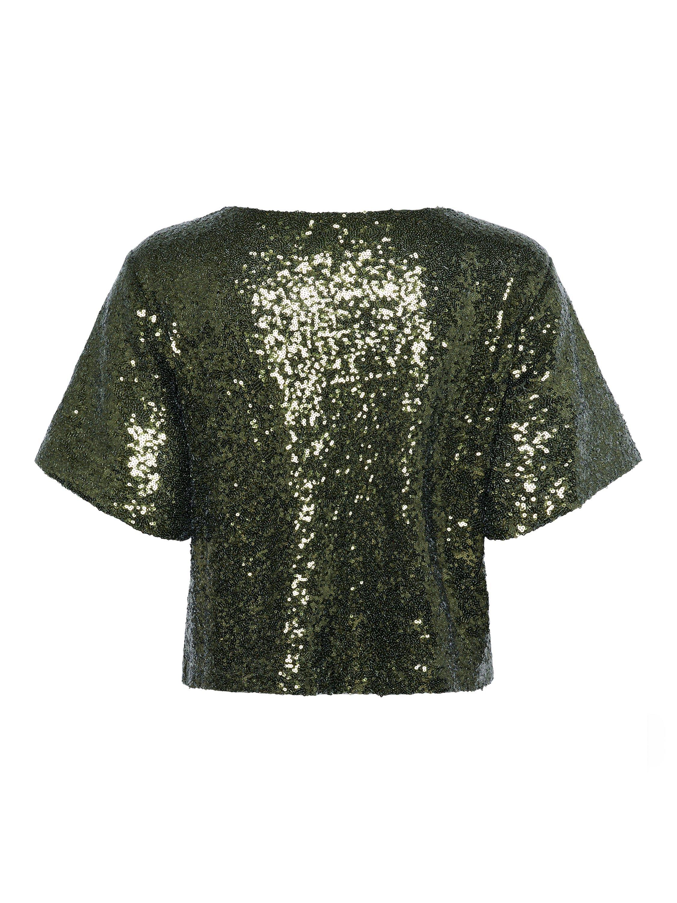 Product image 5 of 5, which shows KAFFE Miranda Sequin Top, Ivy Green, XS