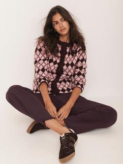 Mint Velvet Argyle Knit Cardigan, Red Burgundy, Red Burgundy