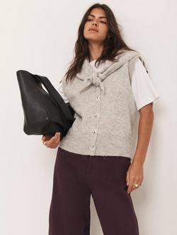 Mint Velvet Scarf Detail Knit Jumper, Grey - view 2, Grey