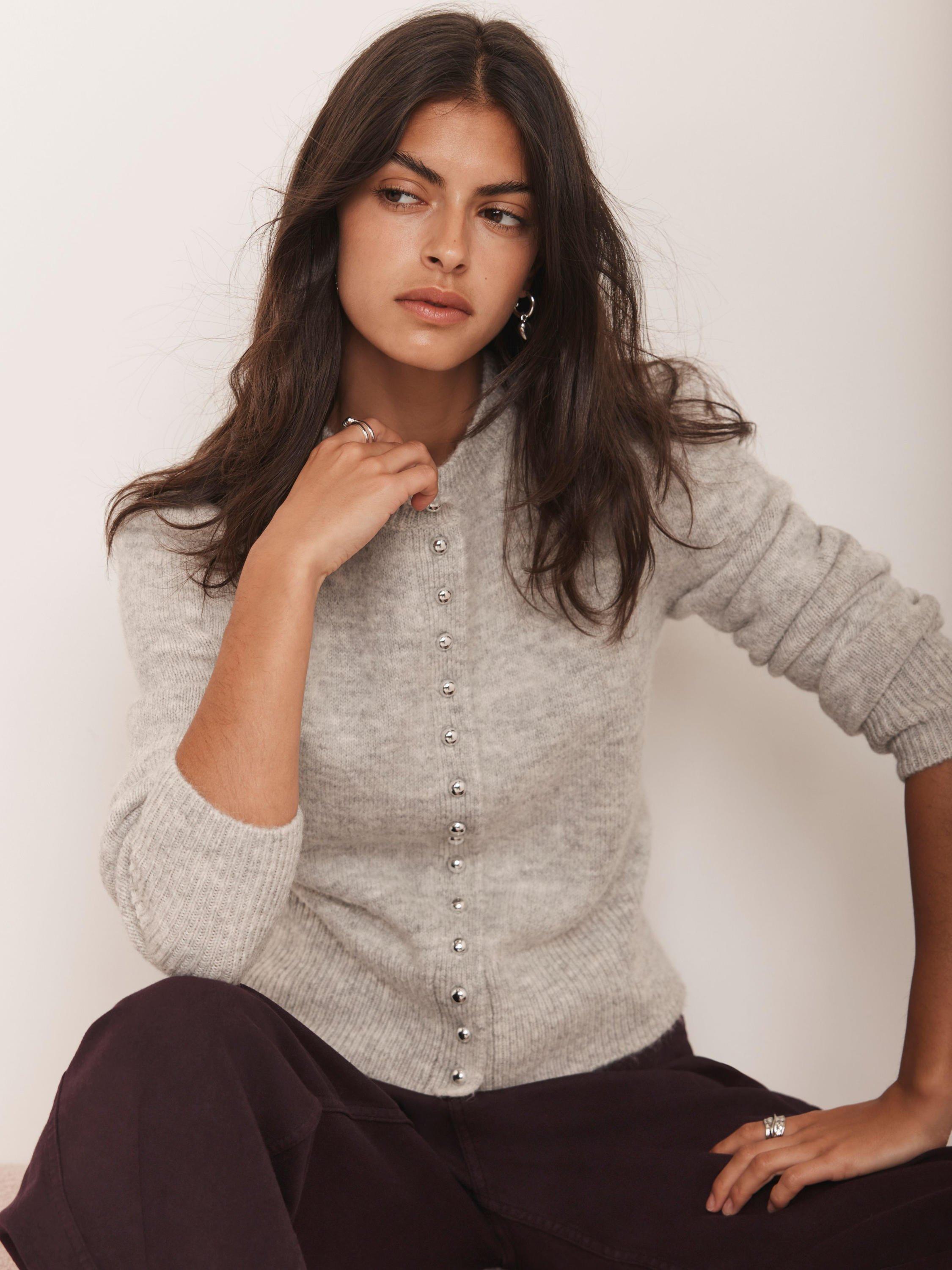 Product image 2 of 9, which shows Mint Velvet Button Cardigan, Grey, S