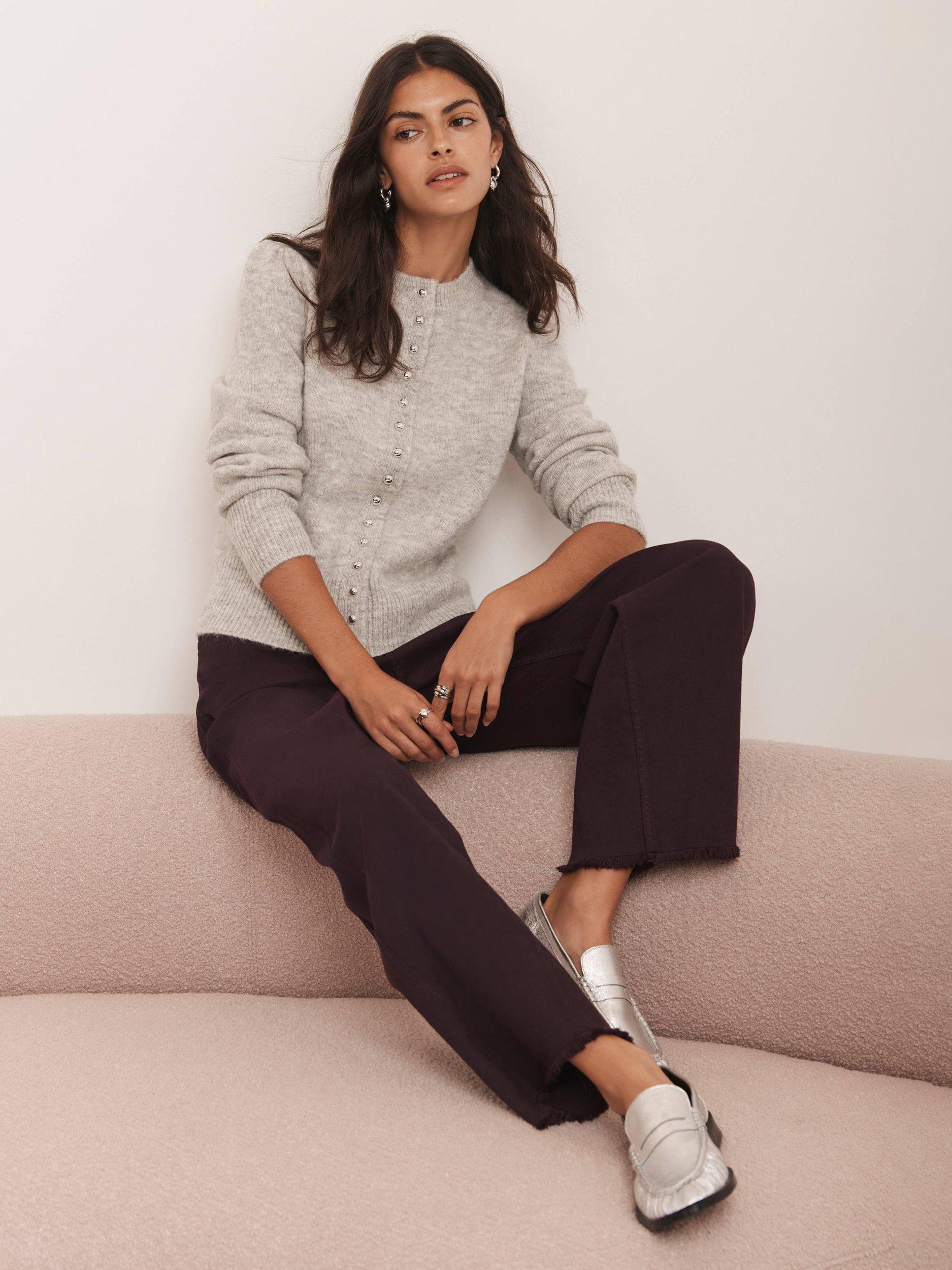 Product image 3 of 9, which shows Mint Velvet Button Cardigan, Grey, S