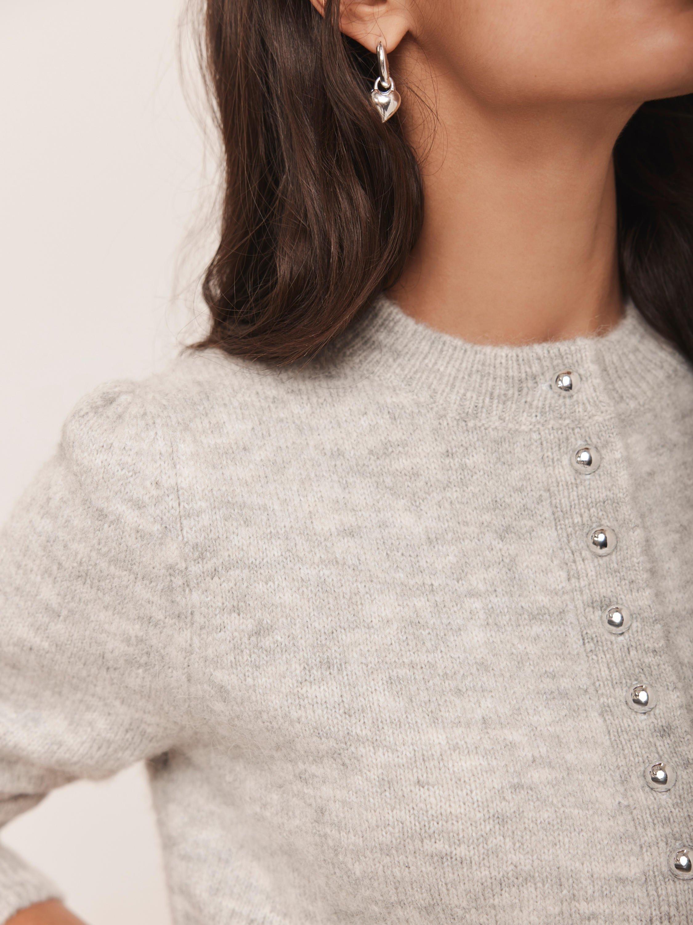 Product image 5 of 9, which shows Mint Velvet Button Cardigan, Grey, S