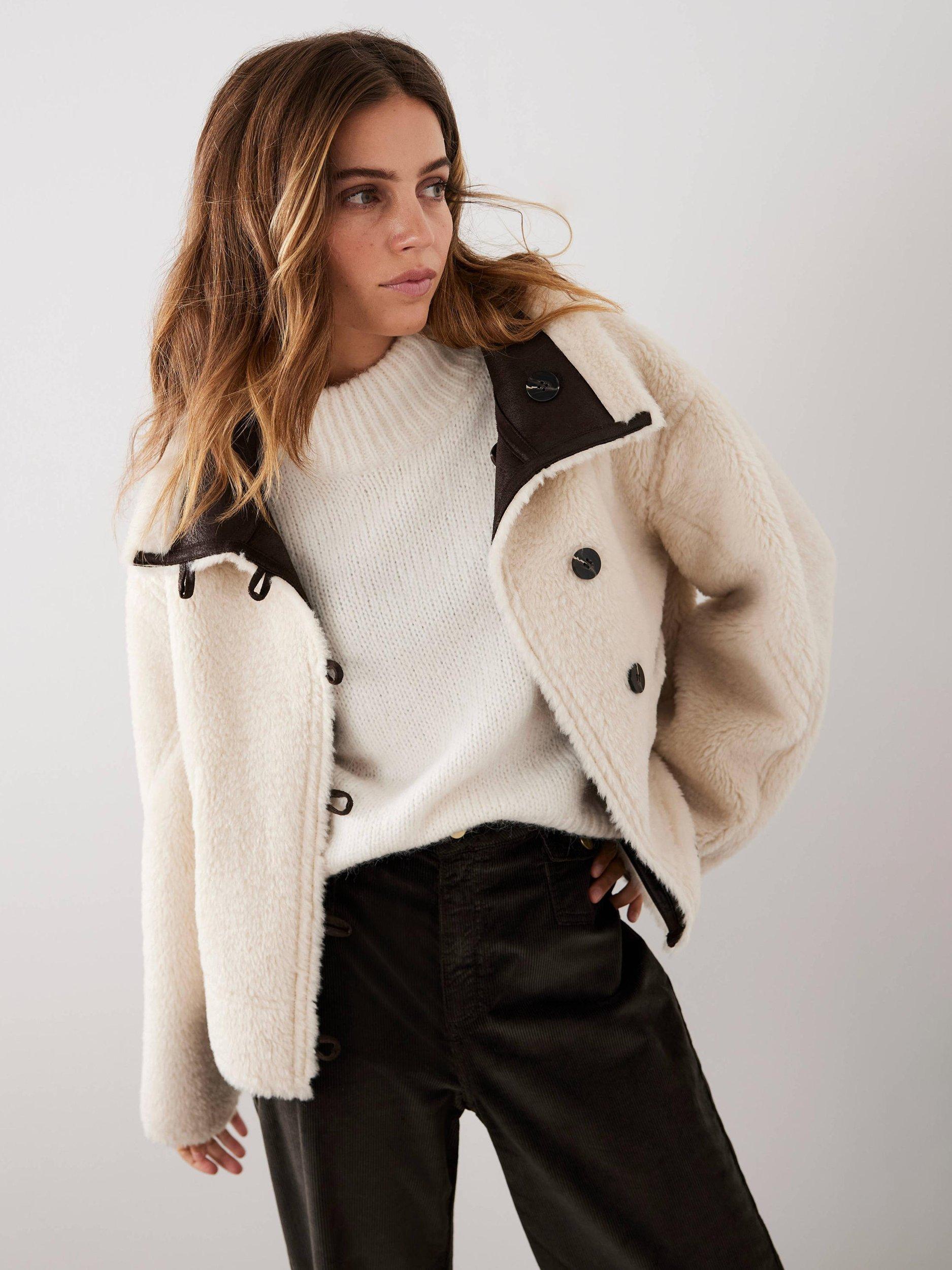 Product image 1 of 8, which shows Mint Velvet Reversible Aviator Jacket, Brown/Multi, M