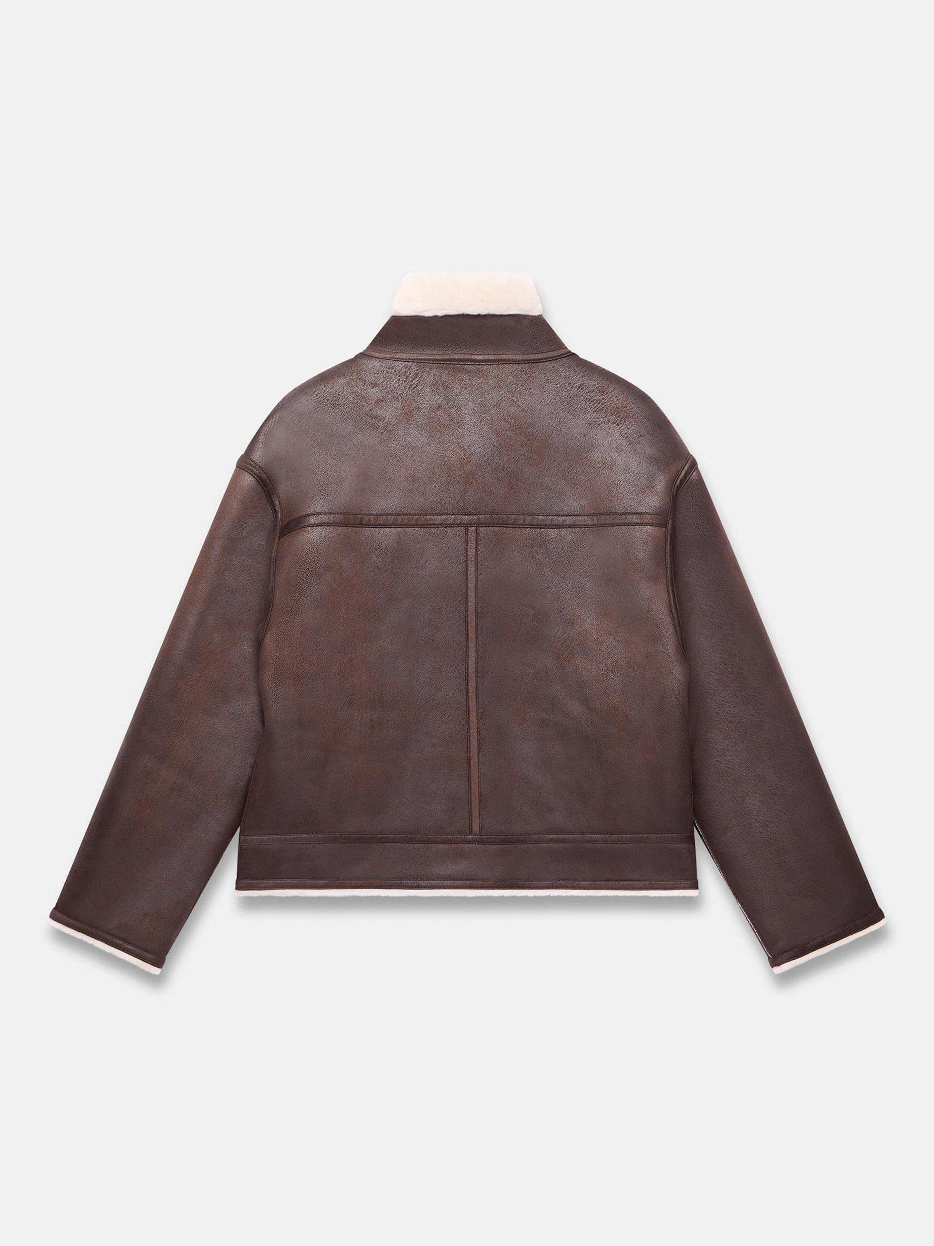 Product image 8 of 8, which shows Mint Velvet Reversible Aviator Jacket, Brown/Multi, M