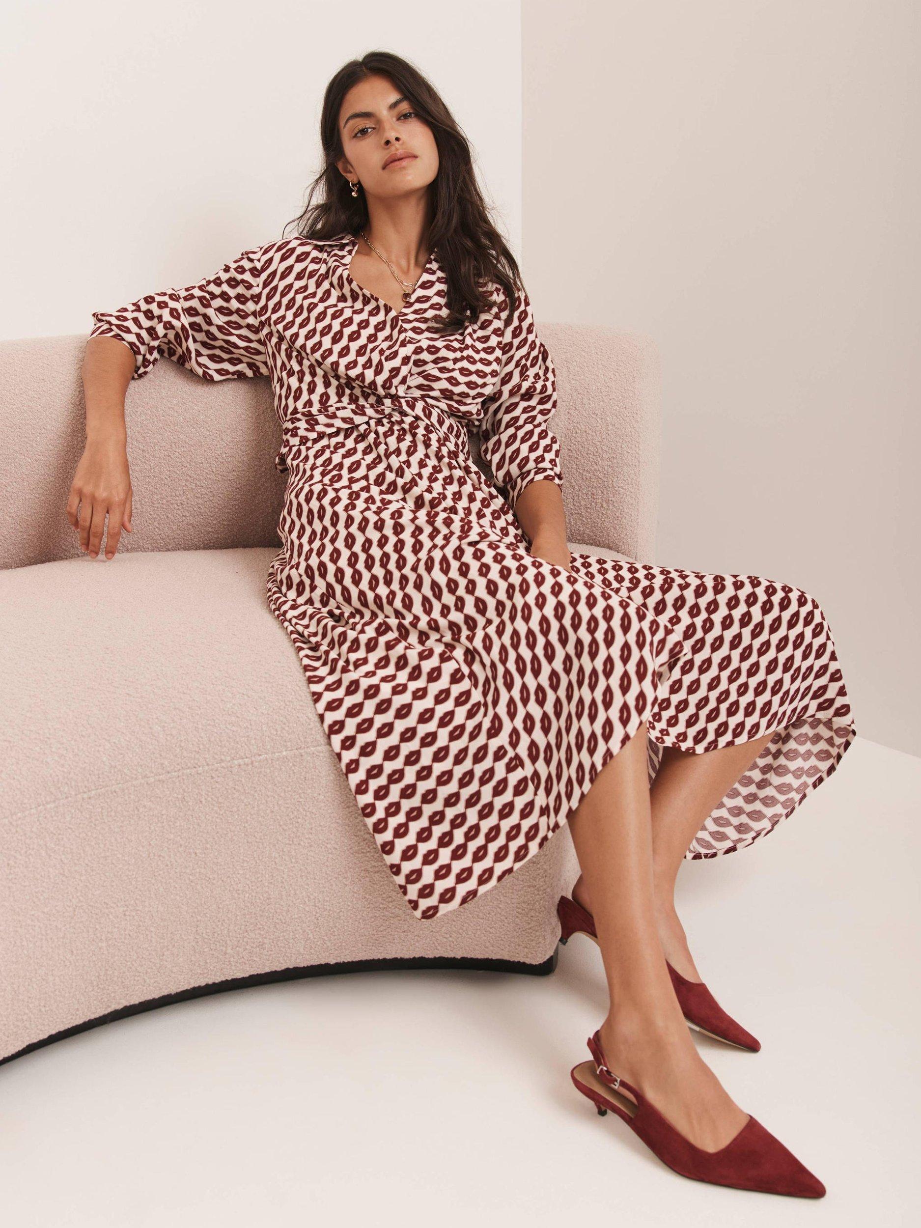 Ruffle Dress Mint Velvet Navy Spot Shirt Midi Dress Spotted