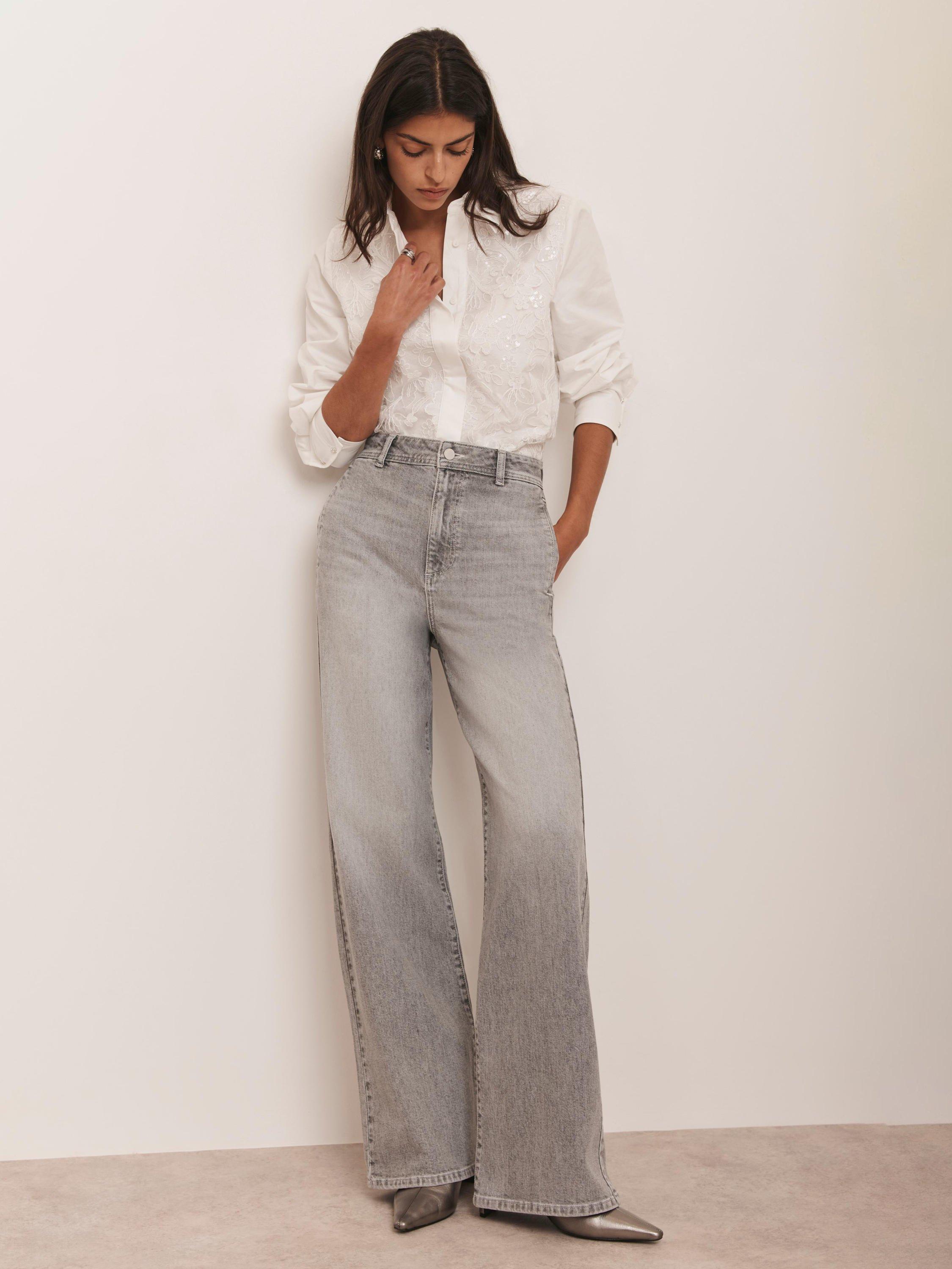 Product image 1 of 7, which shows Mint Velvet Washed Wide Jeans, Grey, 6R