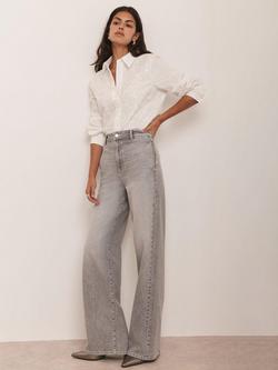 Mint Velvet Washed Wide Jeans, Grey - view 2, Grey