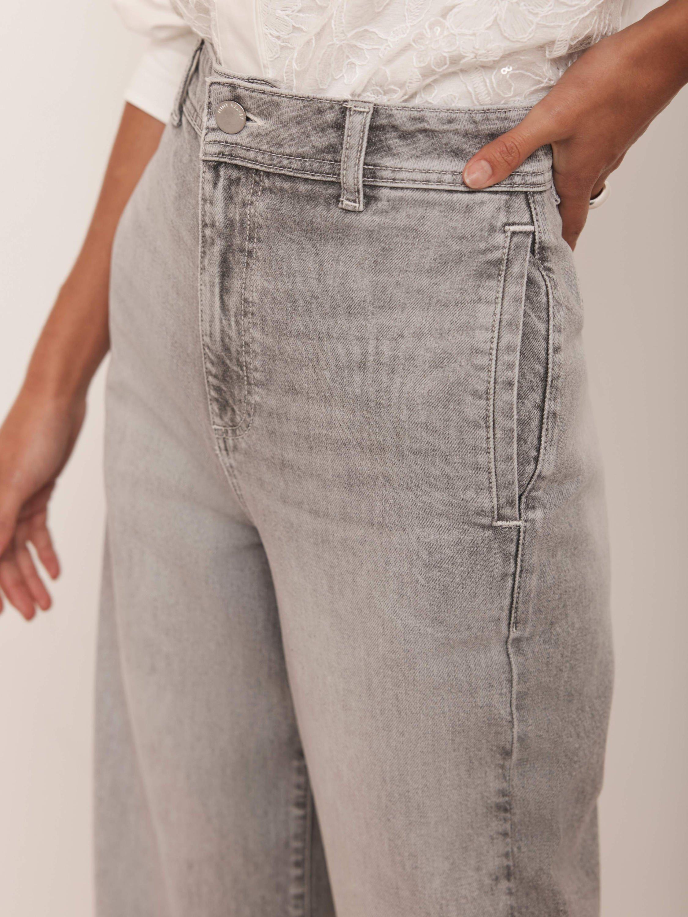 Product image 3 of 7, which shows Mint Velvet Washed Wide Jeans, Grey, 6R