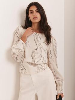 Mint Velvet Marble Print Blouse, Natural Cream - view 2, Natural Cream