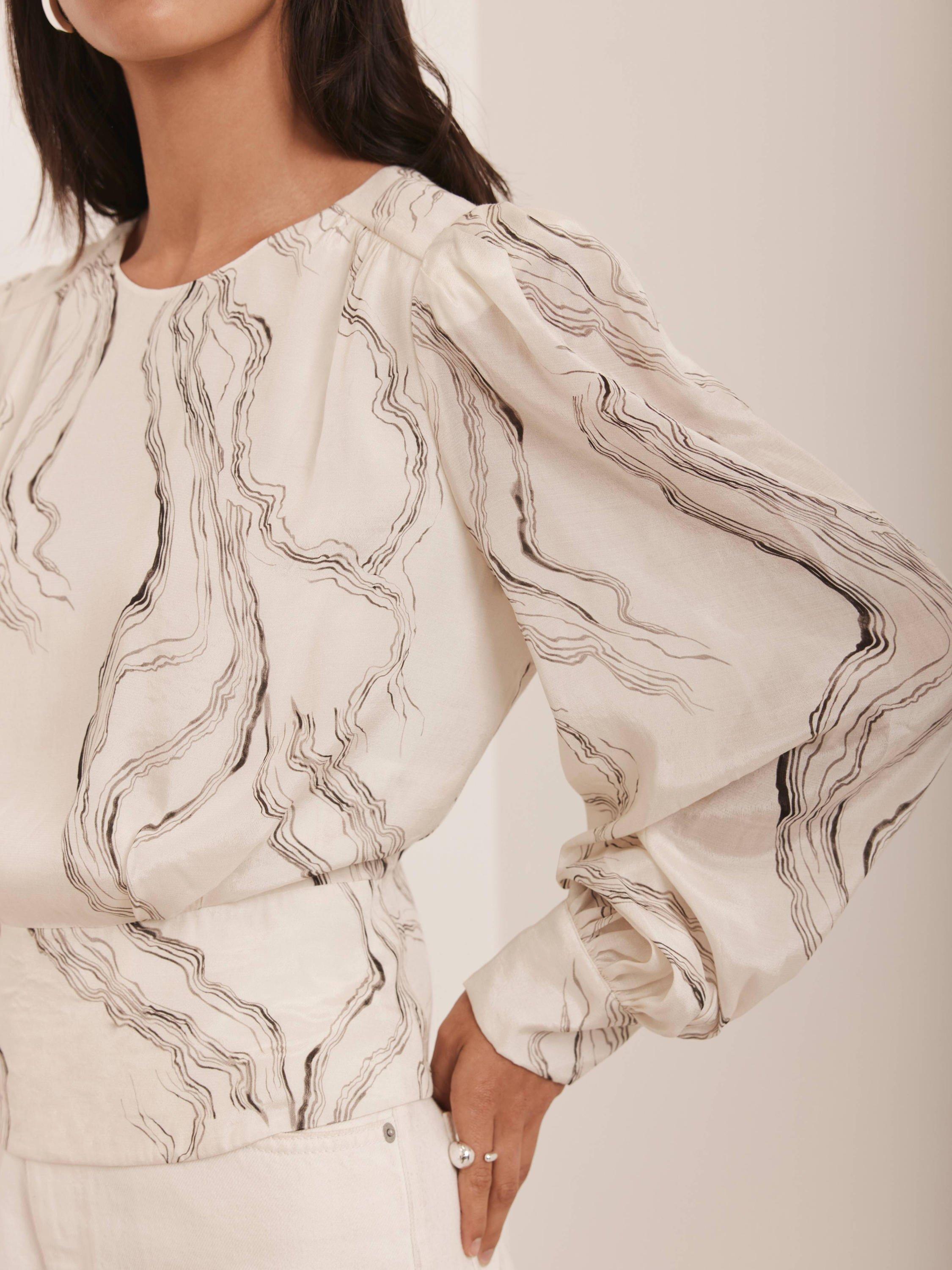 Product image 3 of 8, which shows Mint Velvet Marble Print Blouse, Natural Cream, S