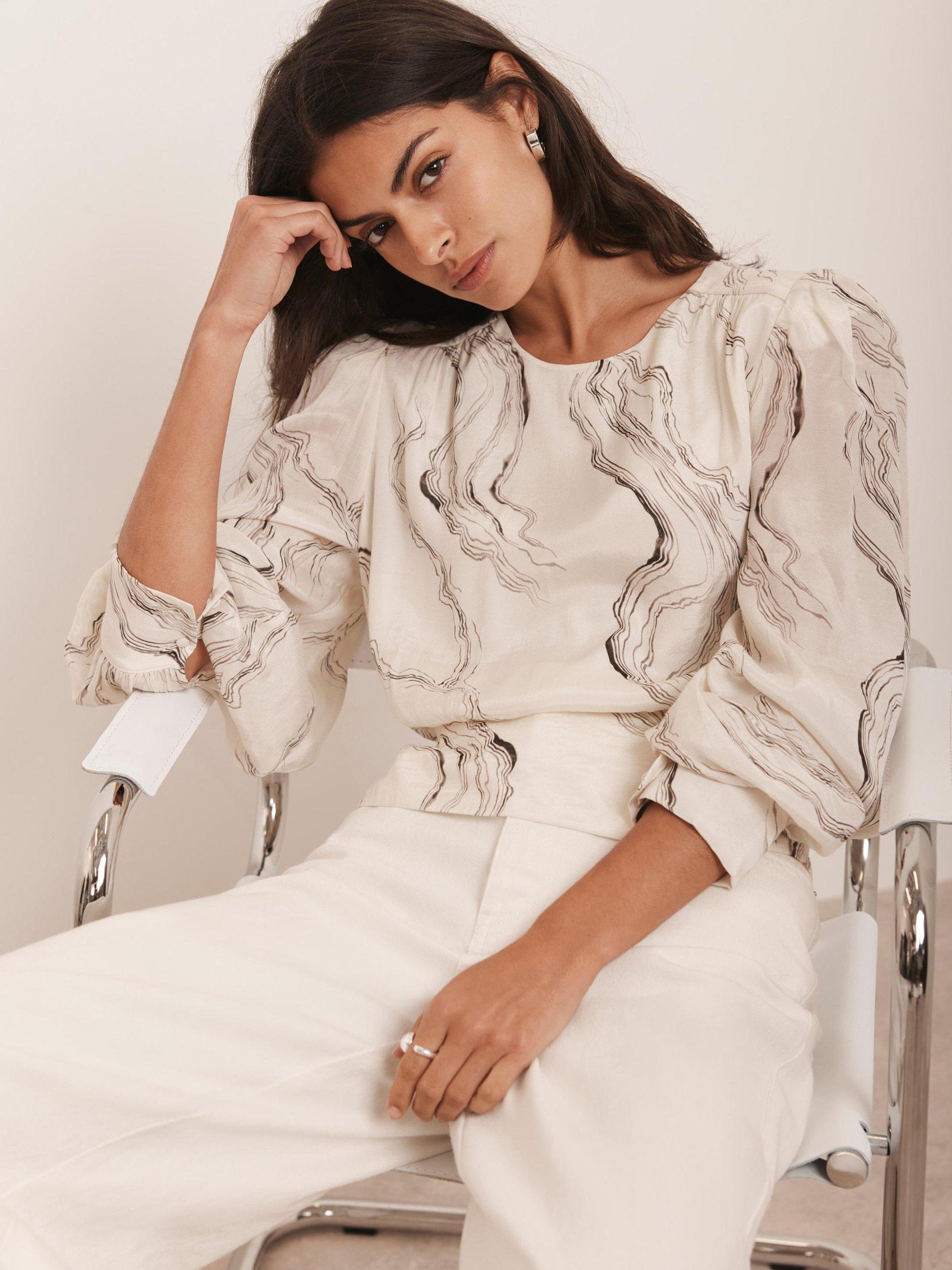 Product image 5 of 8, which shows Mint Velvet Marble Print Blouse, Natural Cream, S