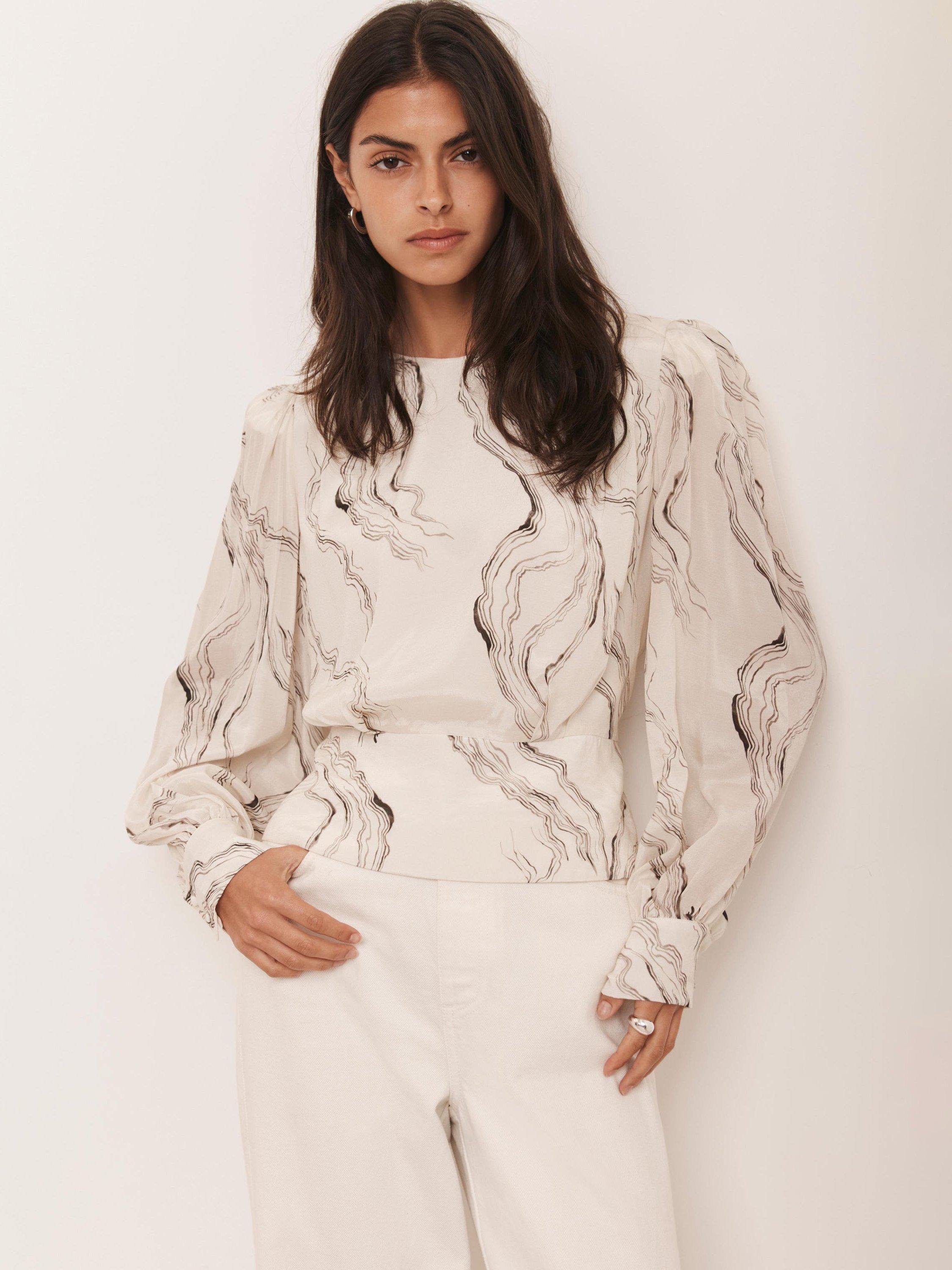 Product image 6 of 8, which shows Mint Velvet Marble Print Blouse, Natural Cream, S
