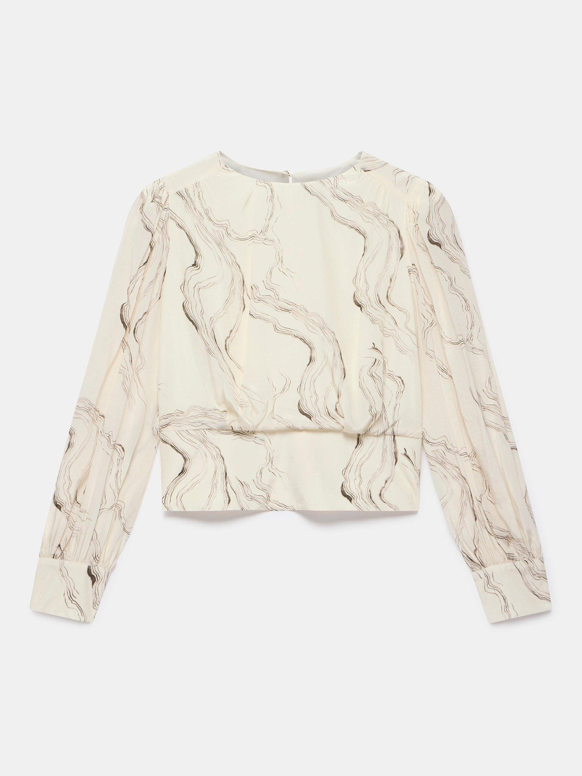 Product image 7 of 8, which shows Mint Velvet Marble Print Blouse, Natural Cream, S