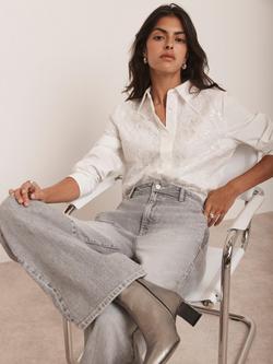 Mint Velvet Lace Sequin Long Sleeve Shirt, White Ivory, White Ivory