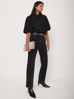 Mint Velvet Puff Sleeve Petal Detail Shirt, Black - view 2, Black