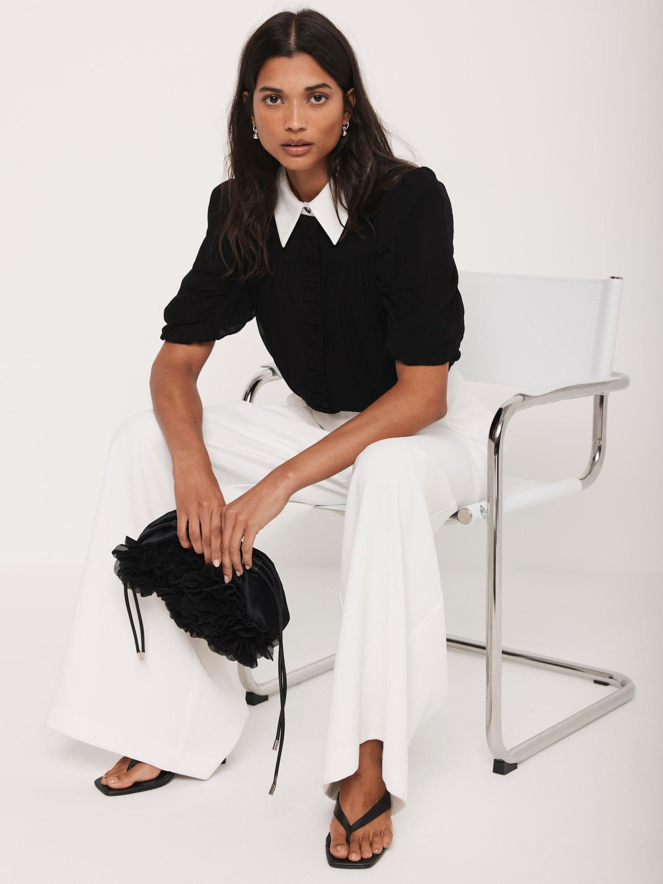 Product image 1 of 8, which shows Mint Velvet Contrast Collar Shirt, Black, 10