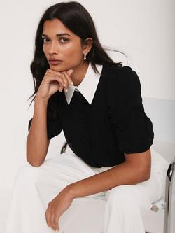 Mint Velvet Contrast Collar Shirt, Black - view 2, Black