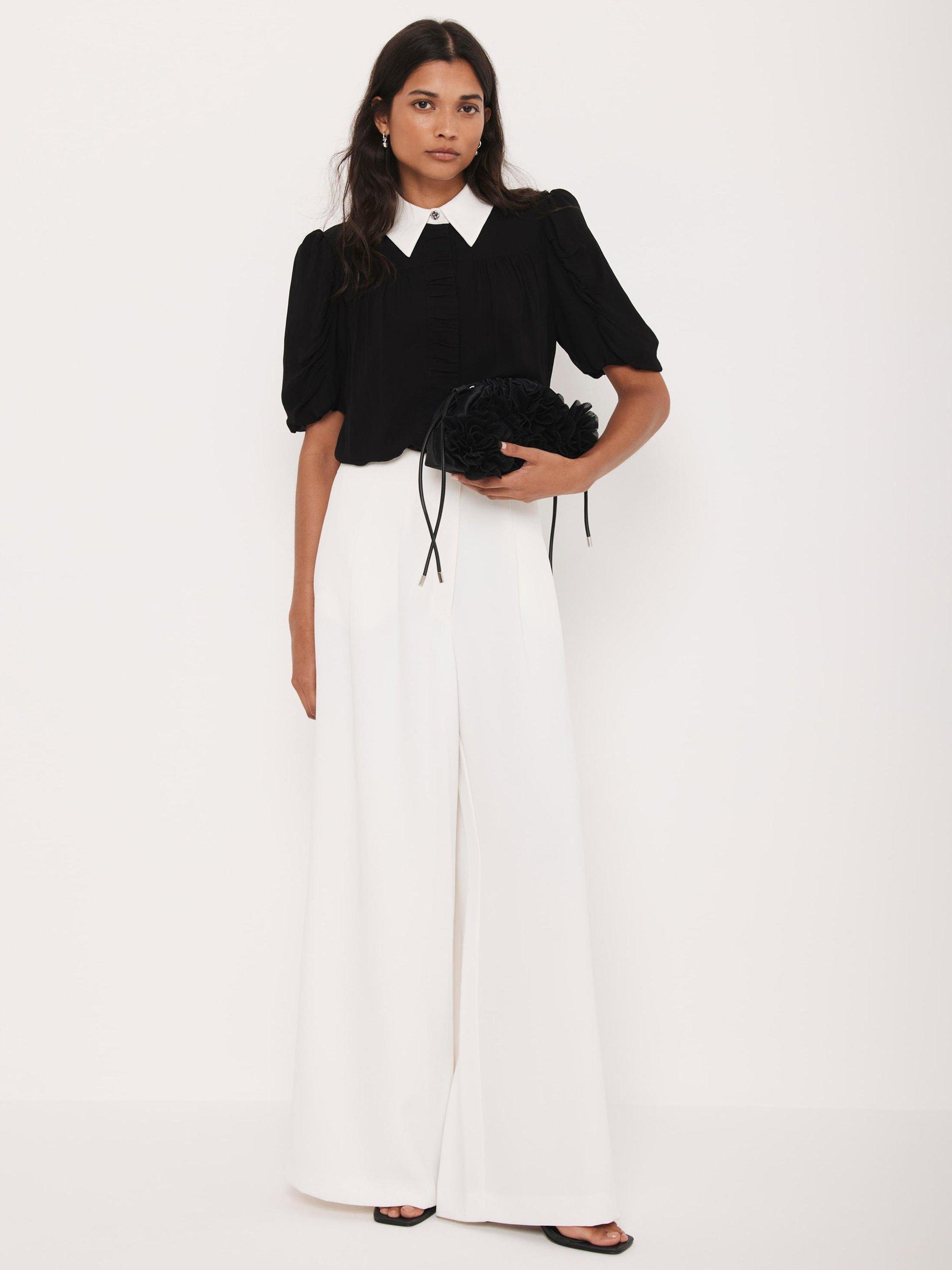 Product image 3 of 8, which shows Mint Velvet Contrast Collar Shirt, Black, 10