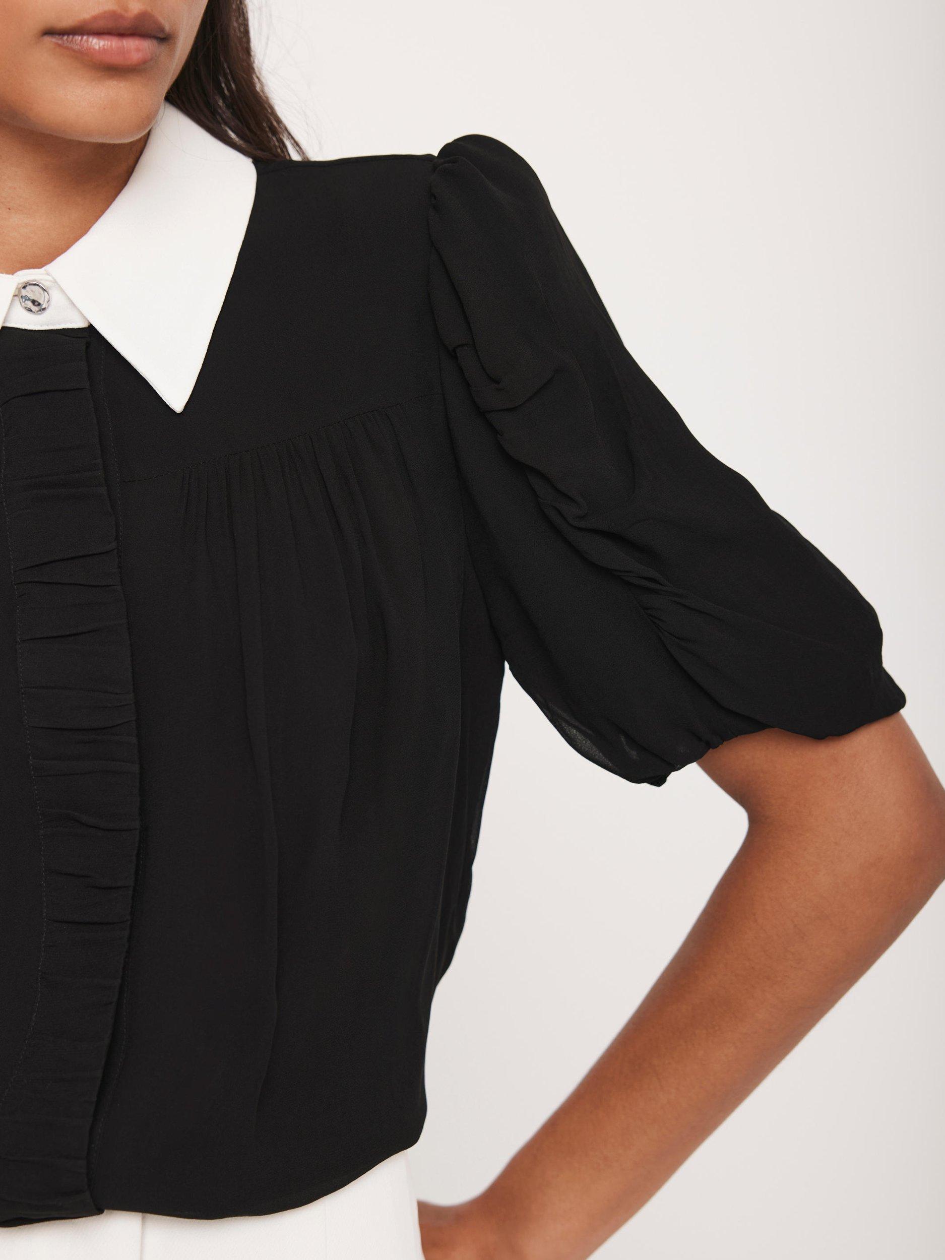 Product image 4 of 8, which shows Mint Velvet Contrast Collar Shirt, Black, 10