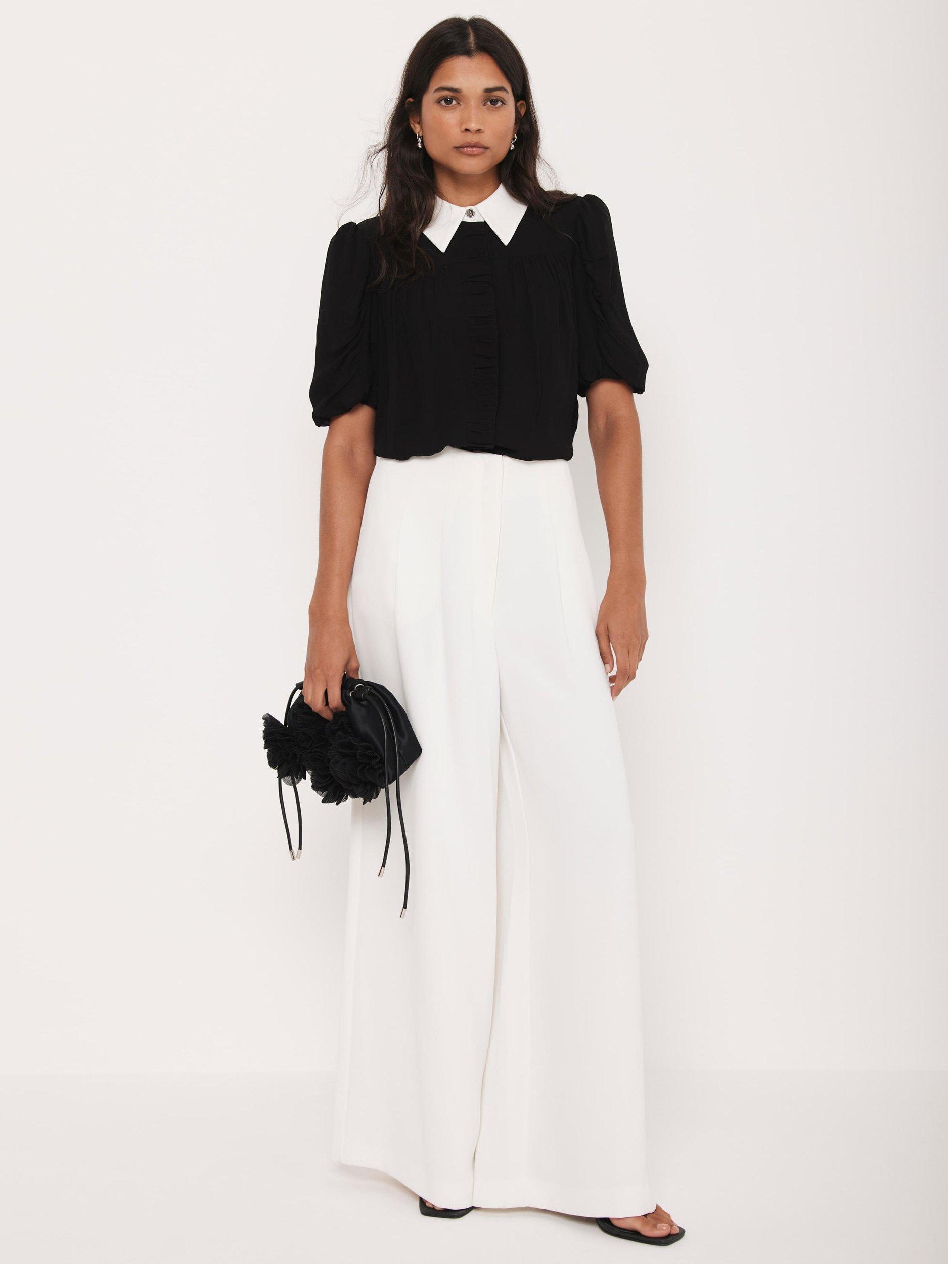 Product image 5 of 8, which shows Mint Velvet Contrast Collar Shirt, Black, 10