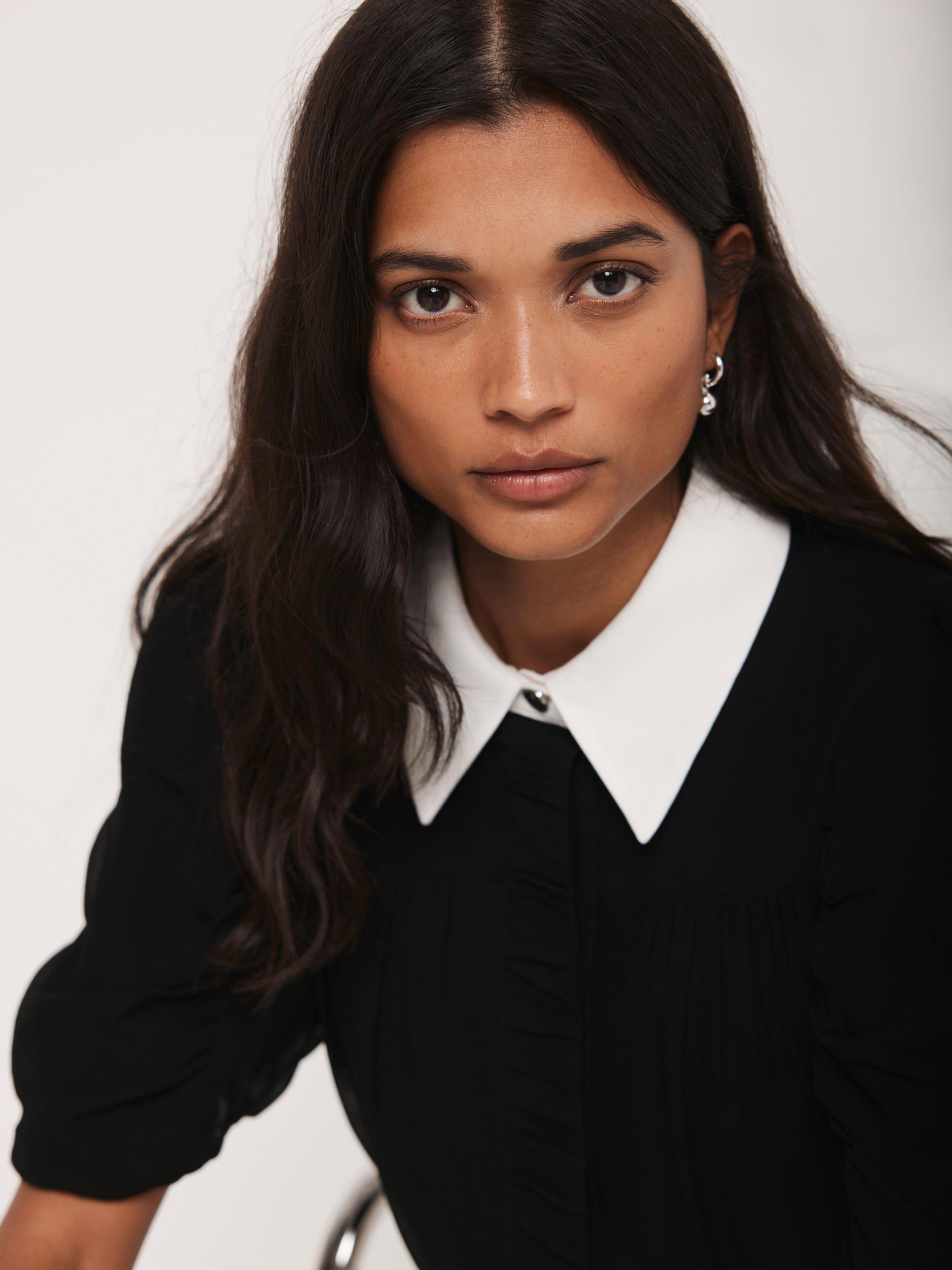 Product image 6 of 8, which shows Mint Velvet Contrast Collar Shirt, Black, 10