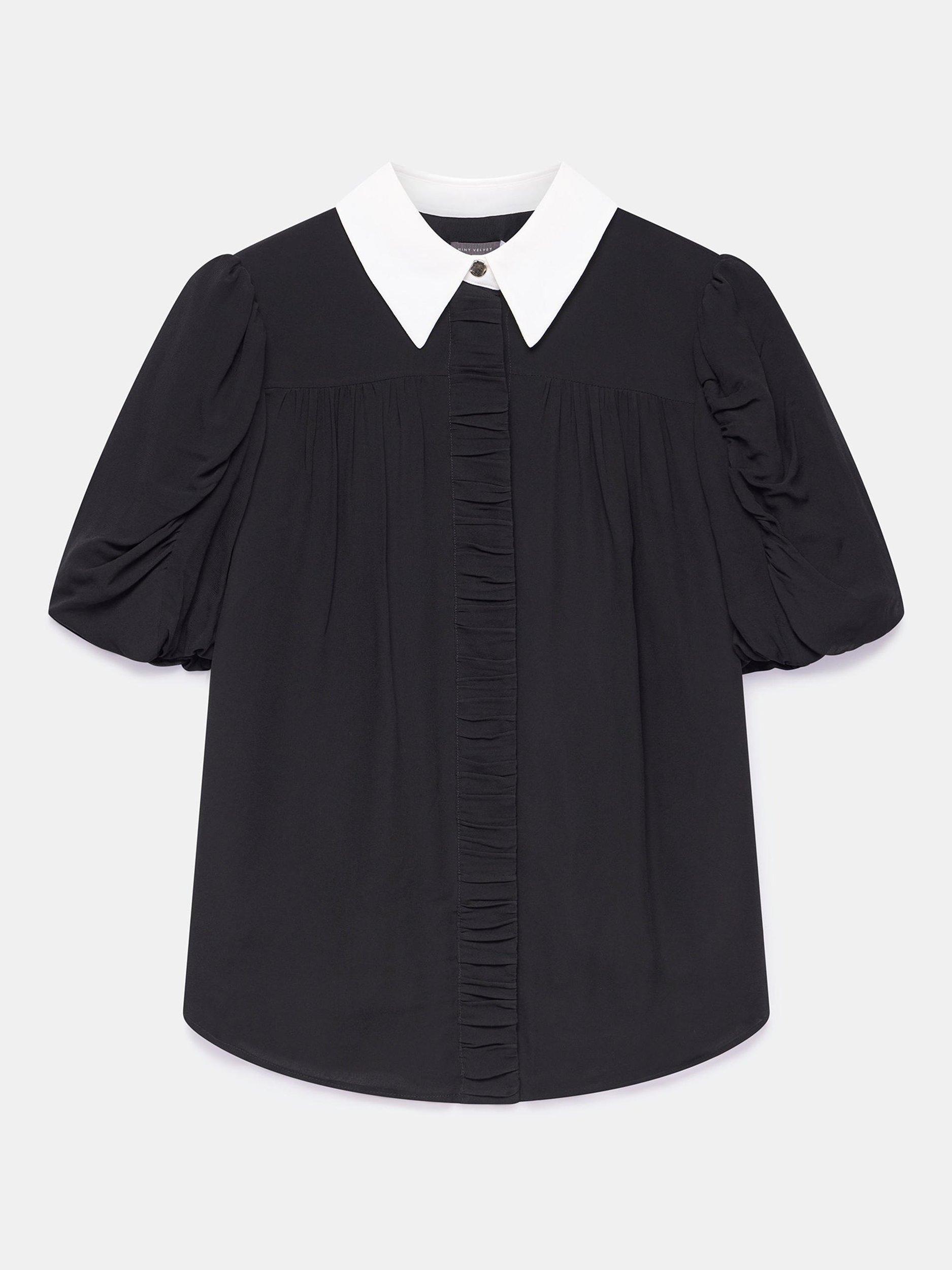 Product image 7 of 8, which shows Mint Velvet Contrast Collar Shirt, Black, 10