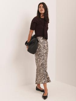 Mint Velvet Leopard Print Slip Skirt, Natural - view 2, Natural