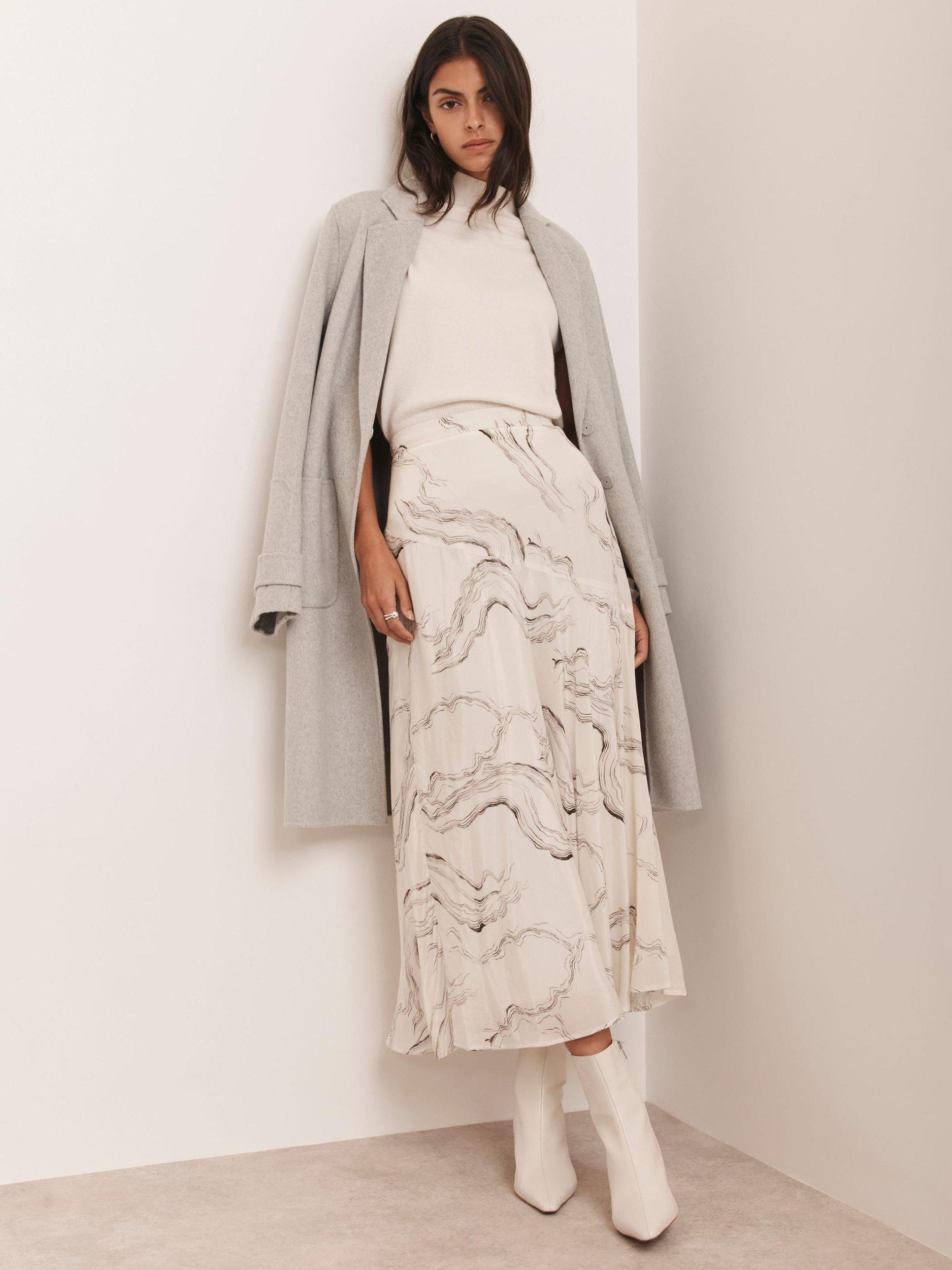 Product image 5 of 8, which shows Mint Velvet Marble Print Midi Skirt, Cream, 16