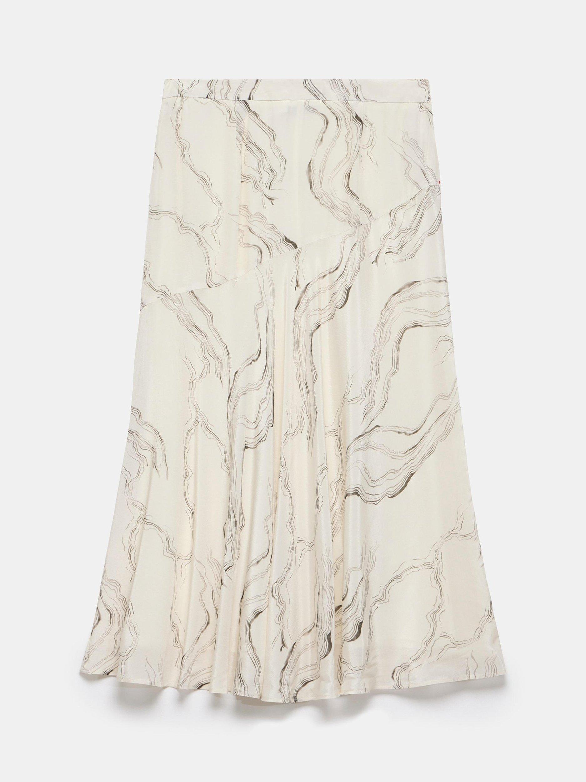 Product image 8 of 8, which shows Mint Velvet Marble Print Midi Skirt, Cream, 16