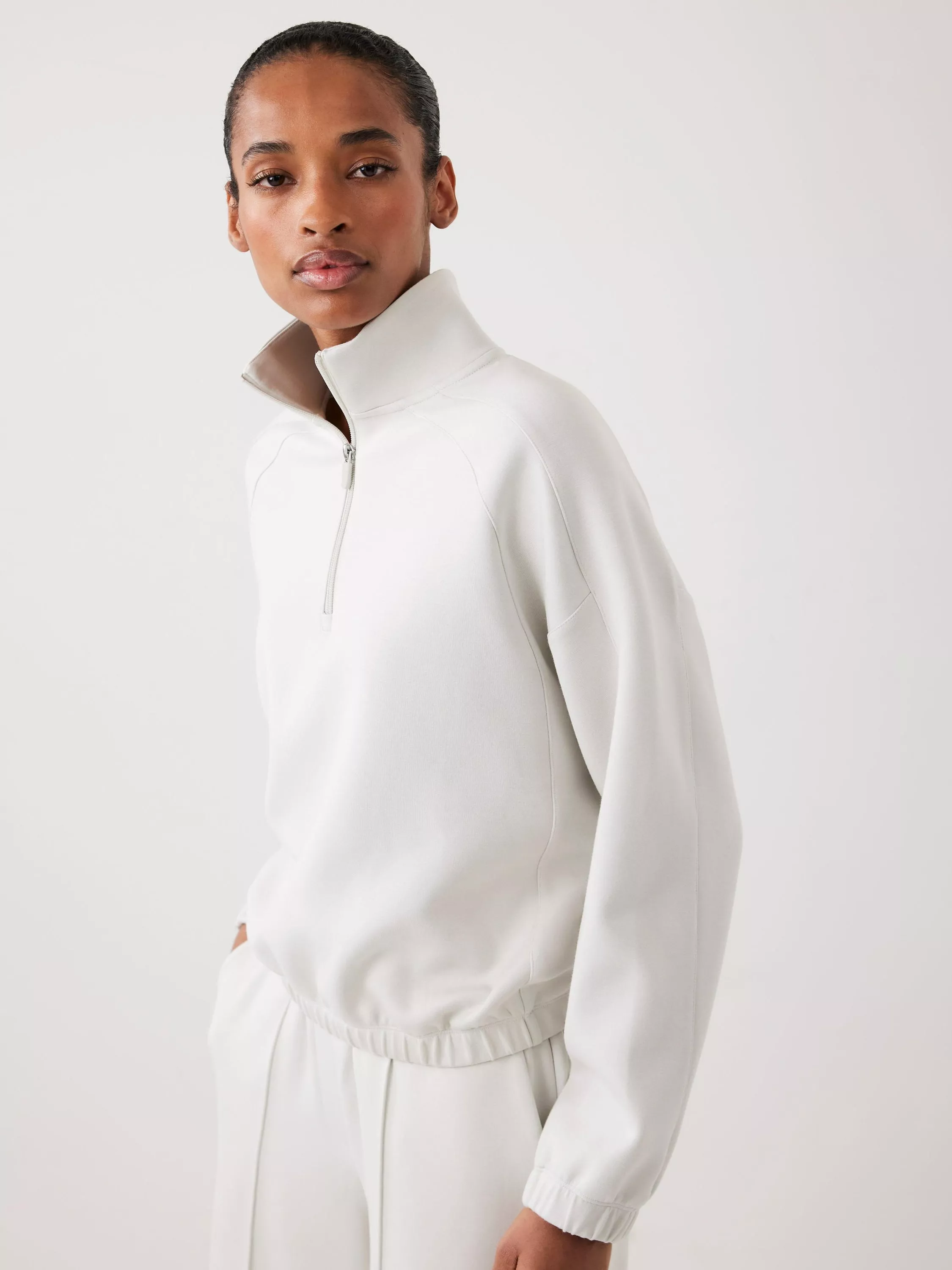 新品/CupNoodle × CLUBHAUS Sweat - White Mint Velvet 1/2 Zip Super Soft Sweatshirt, White Ivory