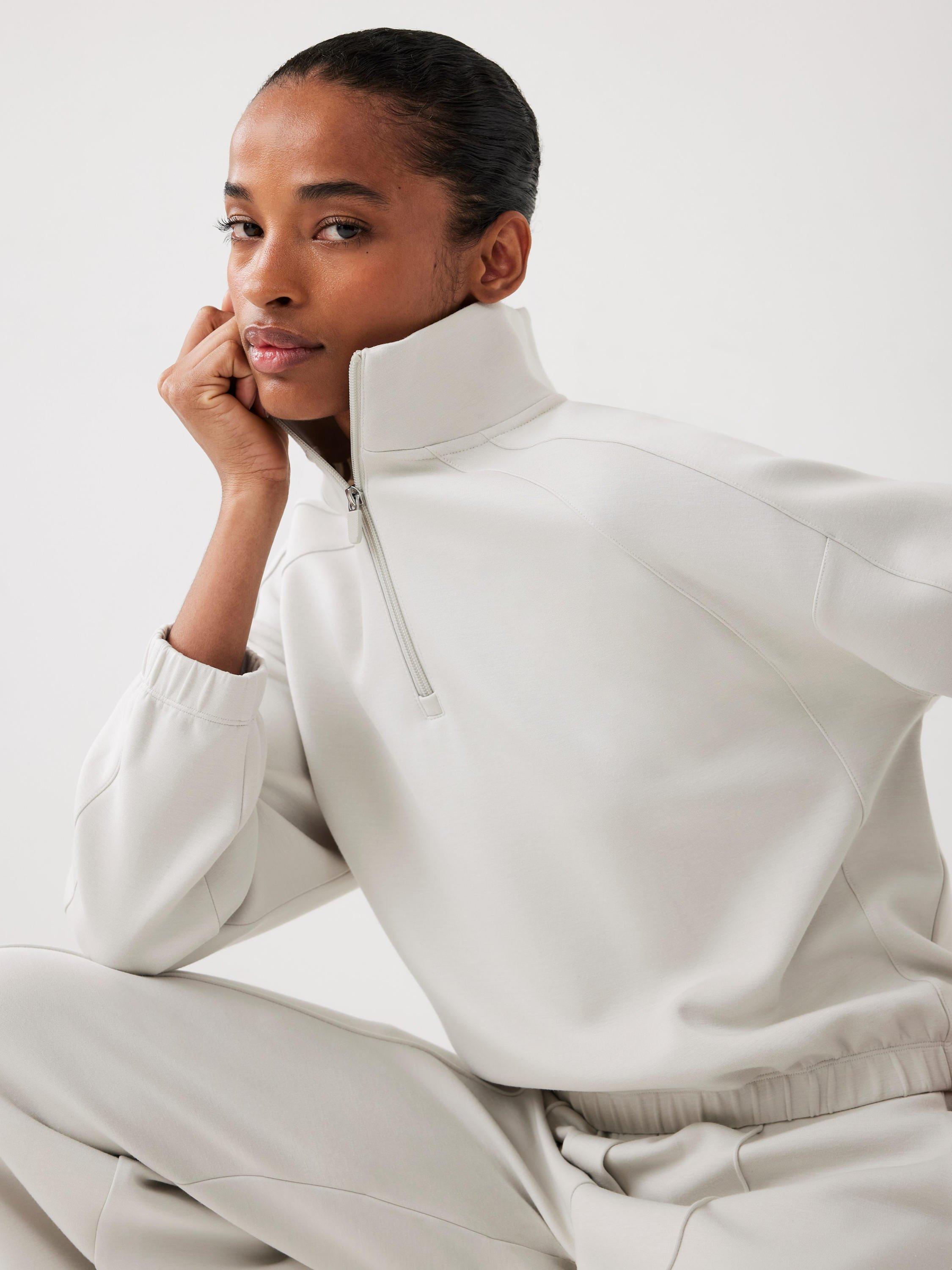 Mint Velvet 1/2 Zip Super Soft Sweatshirt, White Ivory