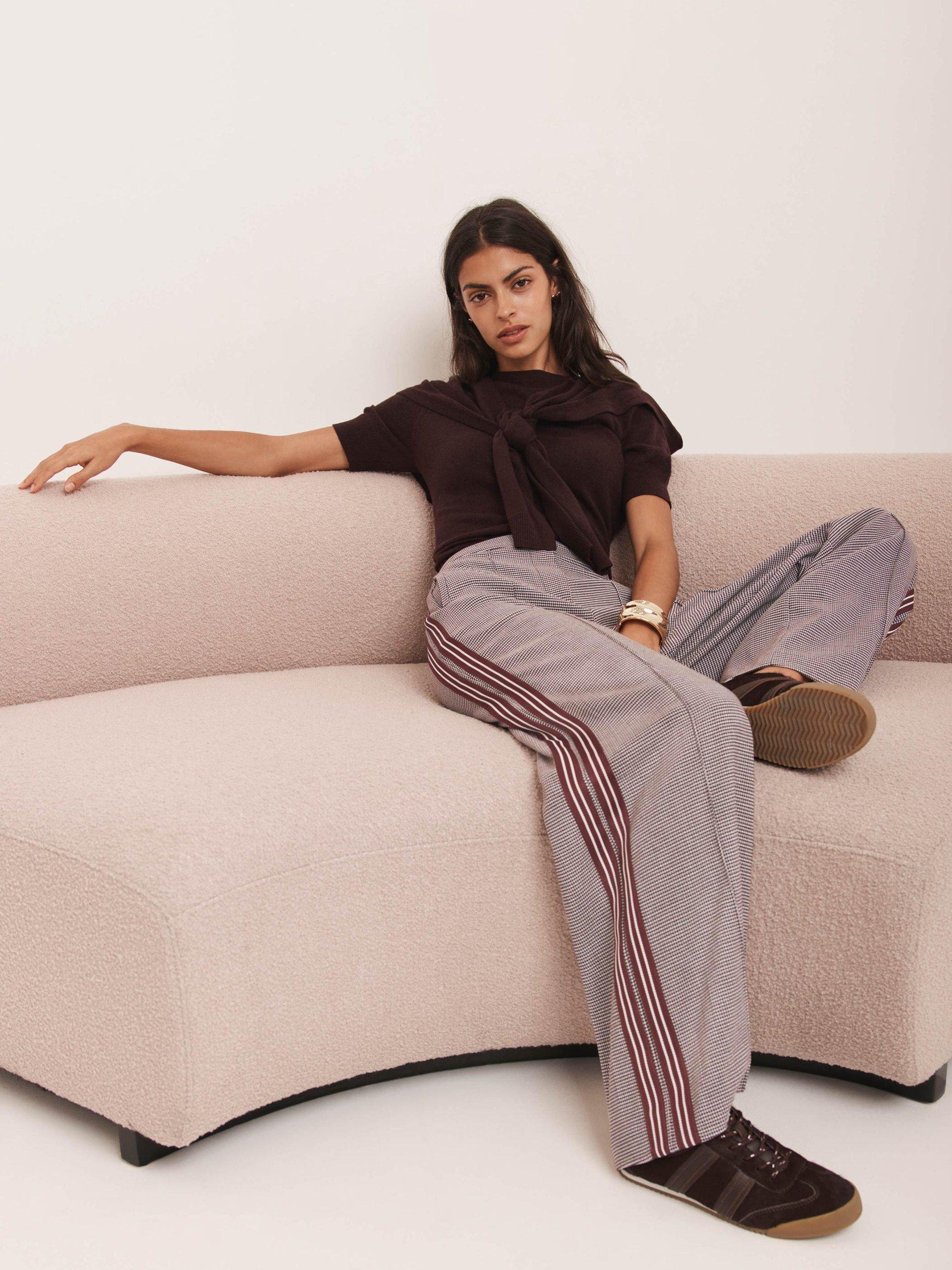 Mint Velvet Check Side Stripe Wide Leg Trousers, Red Burgundy - Main Image