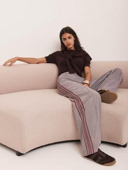 Mint Velvet Check Side Stripe Wide Leg Trousers, Red Burgundy, Red Burgundy
