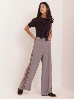 Mint Velvet Check Side Stripe Wide Leg Trousers, Red Burgundy - view 2, Red Burgundy