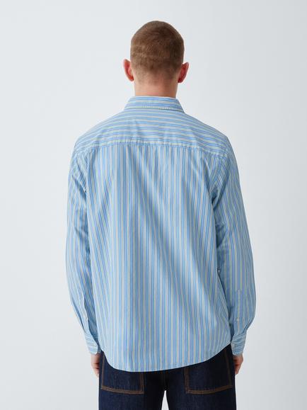 John Lewis Fine Stripe Cotton Shirt, Blue/Yellow - view 2, Blue/Yellow