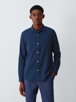 John Lewis Textured Stripe Cotton Blend Shirt, Navy, Navy