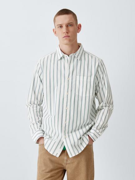 John Lewis Wide Stripe Cotton Shirt, Navy/Green