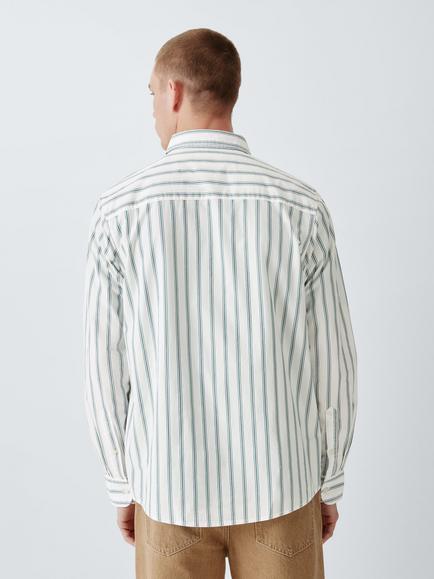 John Lewis Wide Stripe Cotton Shirt - view 2, Navy/Green