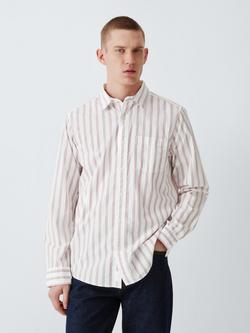 John Lewis Wide Stripe Cotton Shirt, Green/Pink