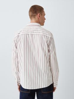 John Lewis Wide Stripe Cotton Shirt - view 2, Green/Pink