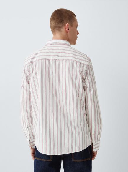 John Lewis Wide Stripe Cotton Shirt - view 2, Green/Pink