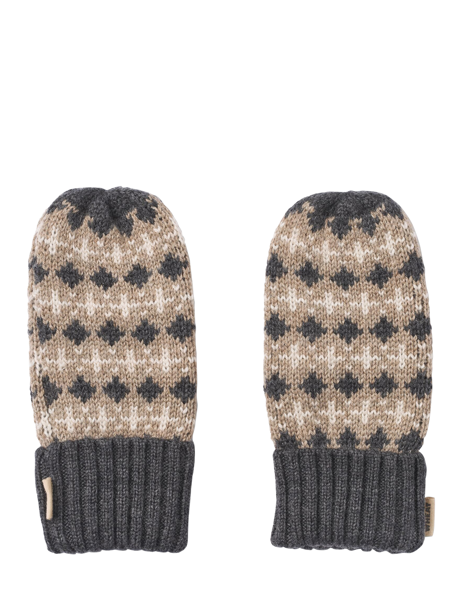 Product image 1 of 3, which shows WHEAT Kids' Merino Wool Jacquard Mittens, Charcoal, 12-24 months