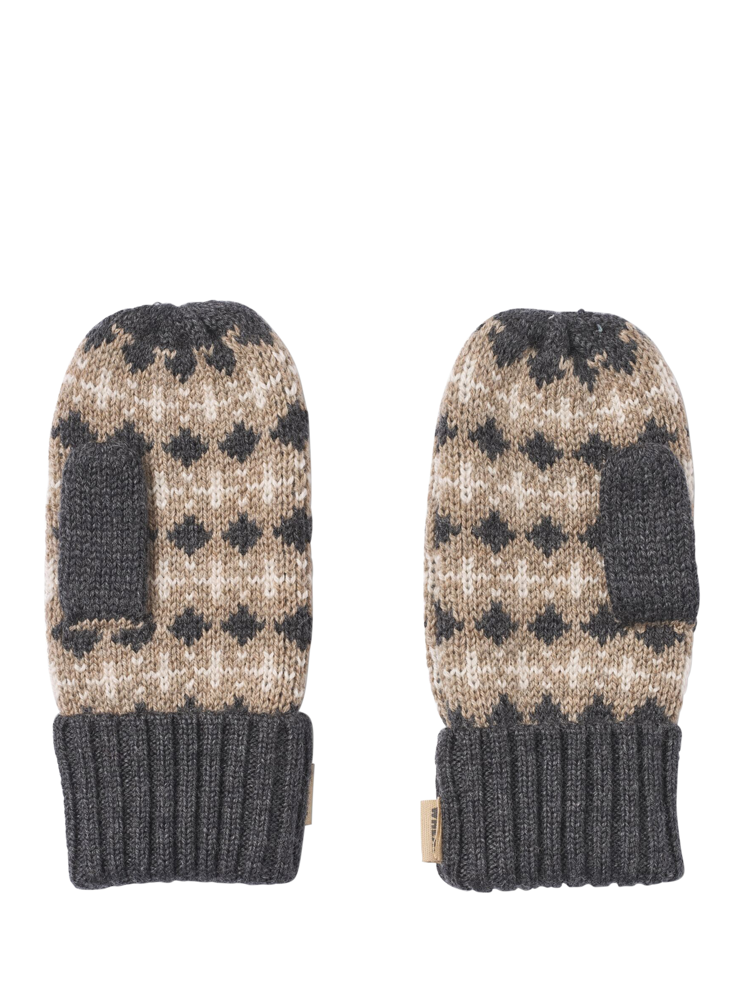 Product image 2 of 3, which shows WHEAT Kids' Merino Wool Jacquard Mittens, Charcoal, 12-24 months