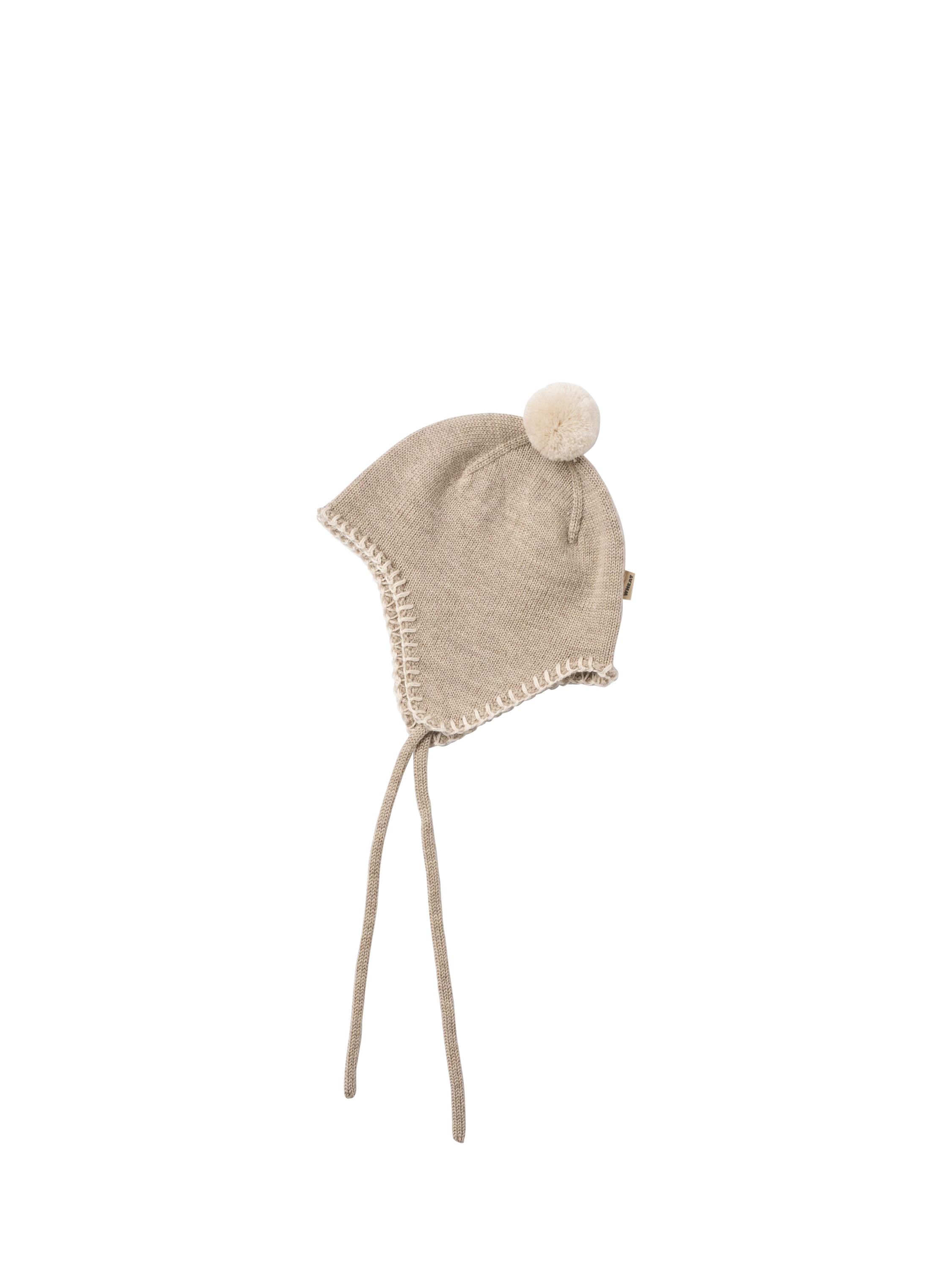 Product image 1 of 3, which shows WHEAT Baby Merino Wool Knitted Hat, Warm Sand, 1-3 months