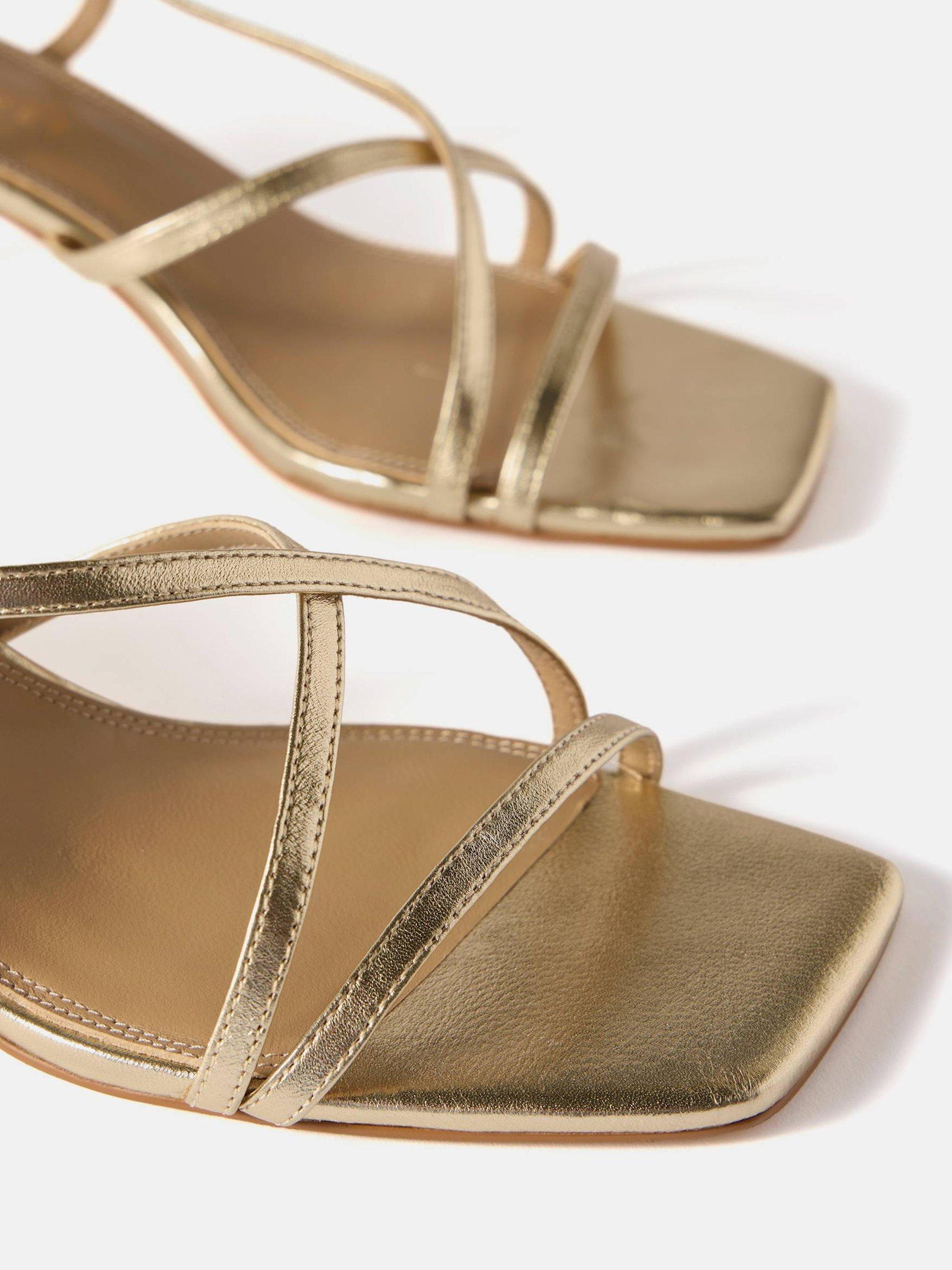 Product image 3 of 3, which shows Mint Velvet Strappy Kitten Heels, Gold, 3