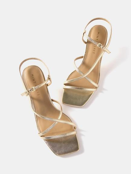 Mint Velvet Strappy Kitten Heels - view 2, Gold