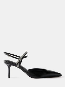 Mint Velvet Diamante Trim Mid Heeled Shoes, Black, Black