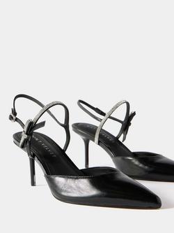 Mint Velvet Diamante Trim Mid Heeled Shoes, Black - view 2, Black